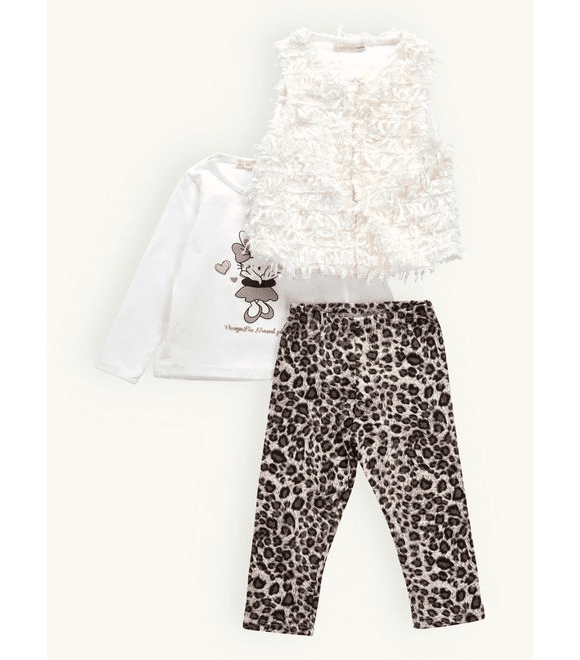Dětská tepláková souprava s leopardím vzorem bílo-hnědá