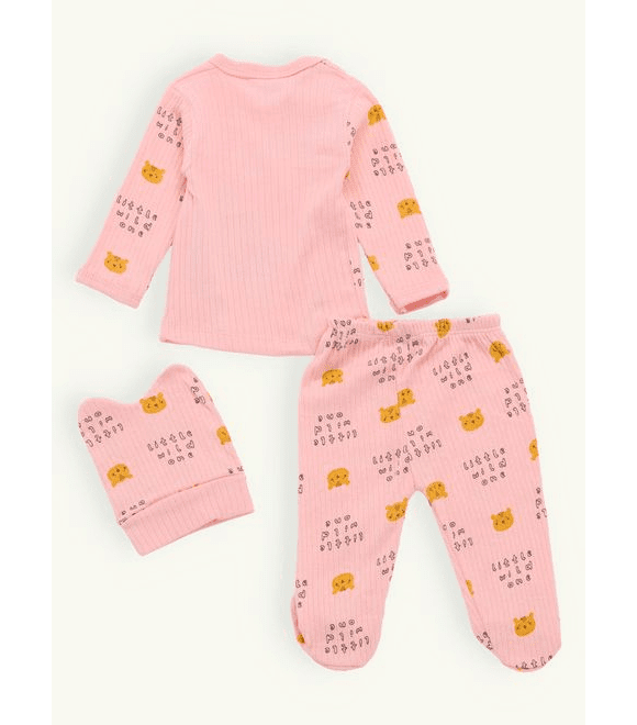 Dojčenské rebrované pyžamo TIGRÍK púdrové
