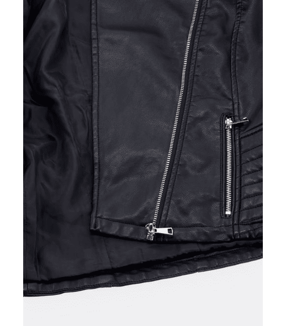 Dámská kožená bunda s asymetrickým zapínáním černá