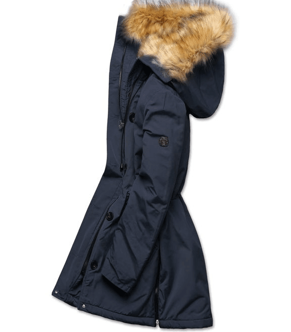 Dámska zimná bunda s kožusinou tmavomodrá