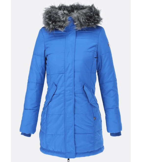 Dámská zimní bunda s kožešinovou podšívkou modrá