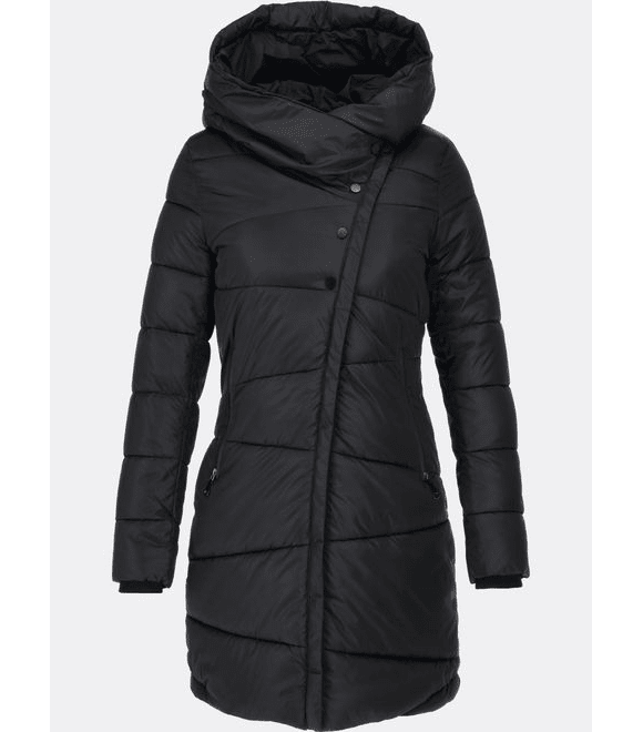 Dámska prešívaná zimná bunda s asymetrickým zapínaním čierna