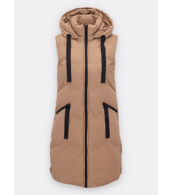 Dámská zimní vesta s kapucí camel