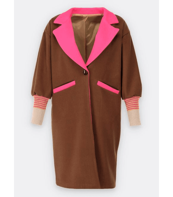 Stylový dámský kabát hnědo-růžový