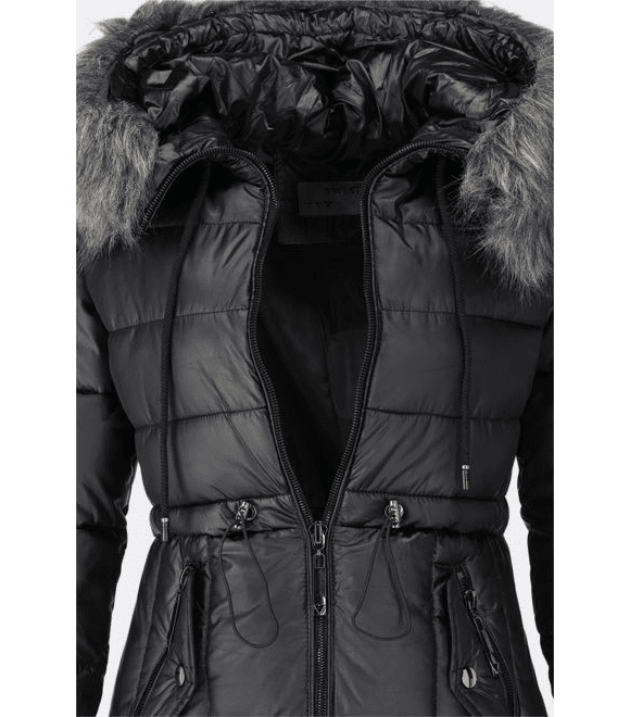 Dámska dlhá prešívaná zimná bunda čierna - Bundy - MODOVO