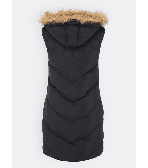 Dámska zimná vesta s kapucňou a kožušinou čierna