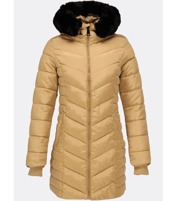 Dámská prošívaná zimní bunda s kapucí béžová