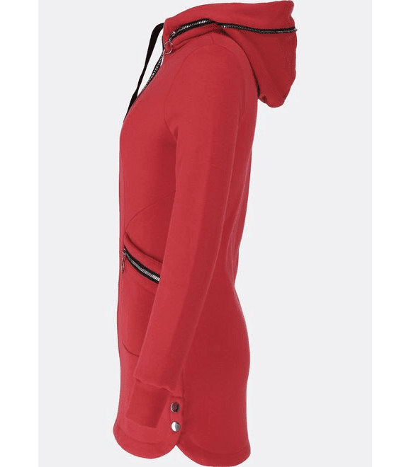 Dlouhá dámská mikina s kapucí červená