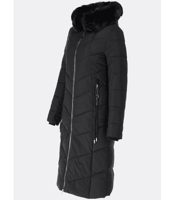 Dámska dlhá prešívaná zimná bunda čierna