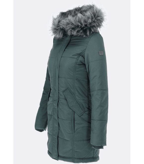 Dámská zimní bunda s kožešinovou podšívkou tmavě zelená