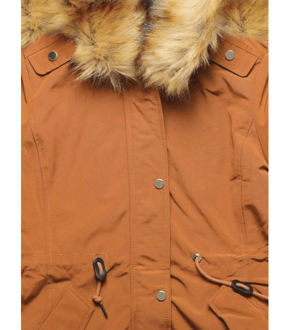 Dámska zimná bunda s kožušinou tehlová