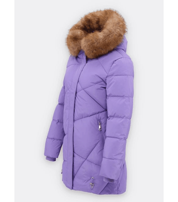 Dámska prešívaná zimná bunda s kapucňou svetlofialová