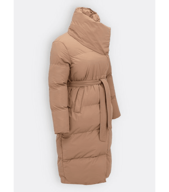 Dámska zimná bunda s opaskom kamelová