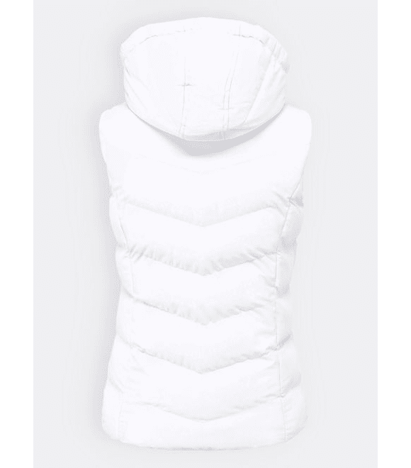 Dámska krátka prešívaná vesta s kapucňou biela
