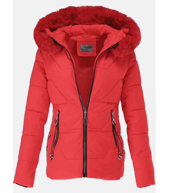Dámska zimná bunda s kožušinou  červená