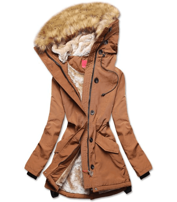 Dámská zimní bunda s kožešinou hnědá