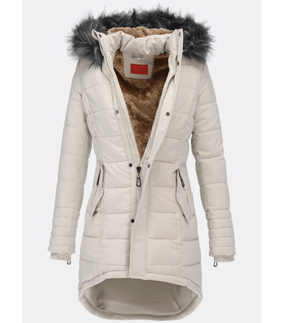 Dámská zimní bunda s kožešinů krémová