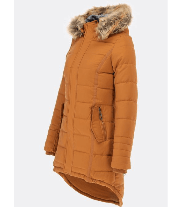 Dámska zimná bunda s kožušinou hnedá