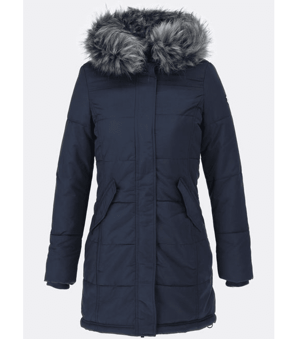 Dámska zimná bunda s kožušinovou podšívkou tmavomodrá
