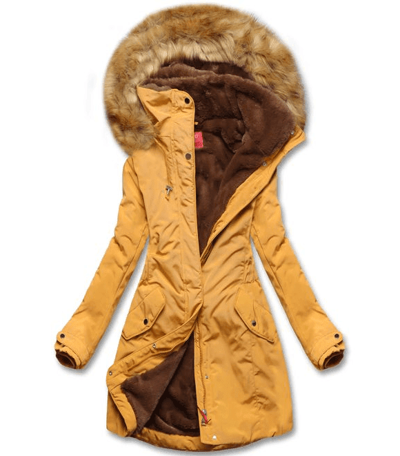 Zateplená dámská zimní bunda hořčicová