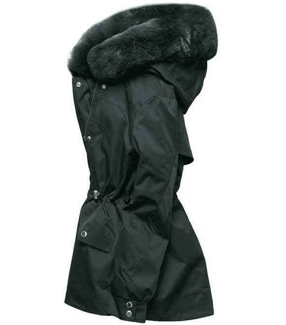 Dámská zimní bunda s kožešinou tmavě zelená