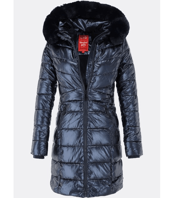 Dámska lesklá zimná bunda s kapucňou tmavomodrá - Zimné bundy - MODOVO
