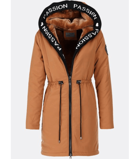Dámska zimná bunda s kapucňou hnedá