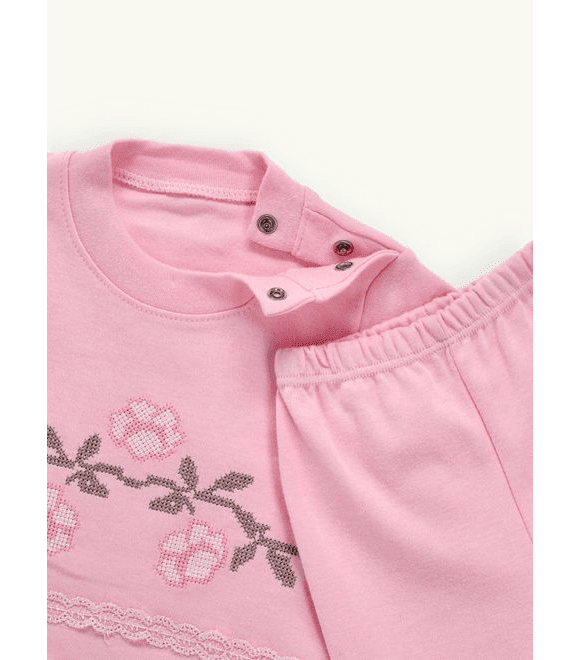 Dojčenská tepláková súprava s výšivkou ružová