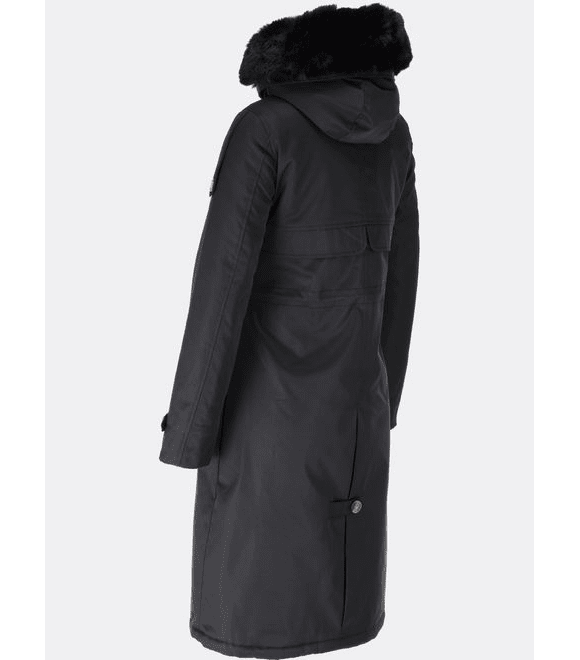 Dámska zimná bunda čierna s čiernou kožušinou