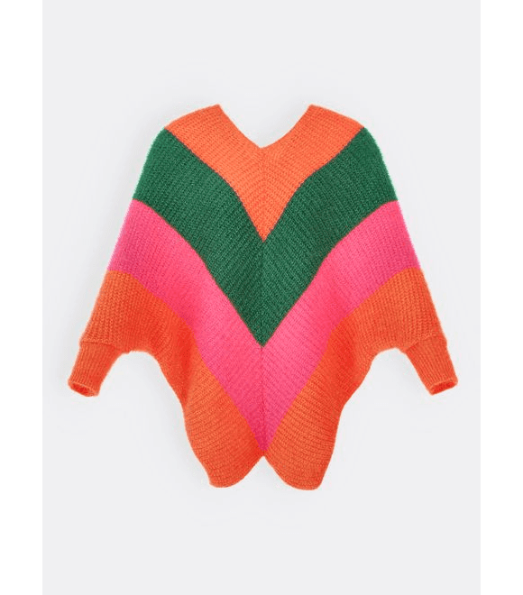 Dámský svetr oranžovo-zeleno-růžový