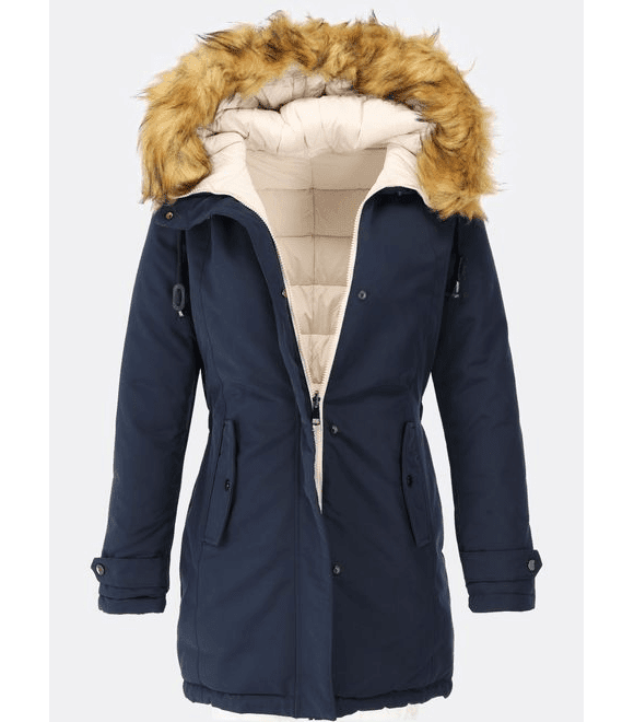 Dámska obojstranná zimná bunda tmavomodro-béžová
