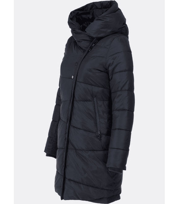 Dámska prešívaná zimná bunda s asymetrickým zapínaním tmavomodrá