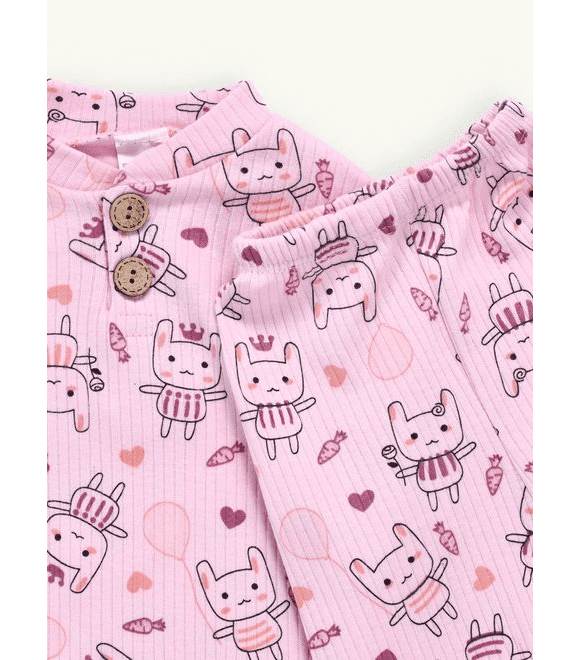 Dětské žebrované pyžamo ZAJÍČKY růžové