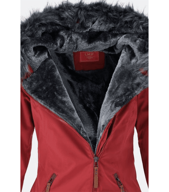 Dámská zimní bunda s asymetrickým zapínáním červená
