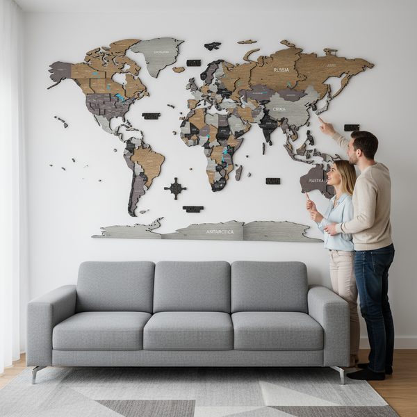 Dřevěné 3D Mapy Světa