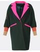 Štýlový dámsky kabát s výšivkou tmavozeleno-ružový