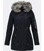 Dámská zimní bunda s kapucí tmavě modrá s šedou kožešinou