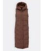 Dámska dlhá prešívaná vesta s kapucňou hnedá