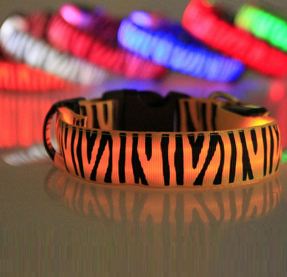 Reedog svíticí obojek pro malé, střední a velké psy zebra - bílá 32 - 50 cm