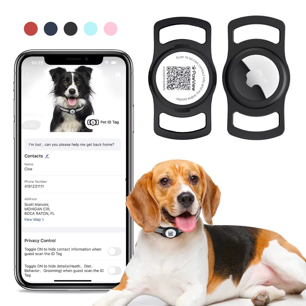 PawView Smart TAG chytrá známka pro psy s držákem na Airtag - černá