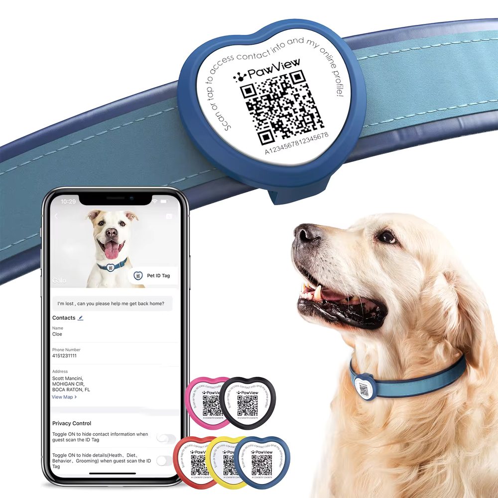 PawView chytrá známka pro psy a kočky srdce - Modrá
