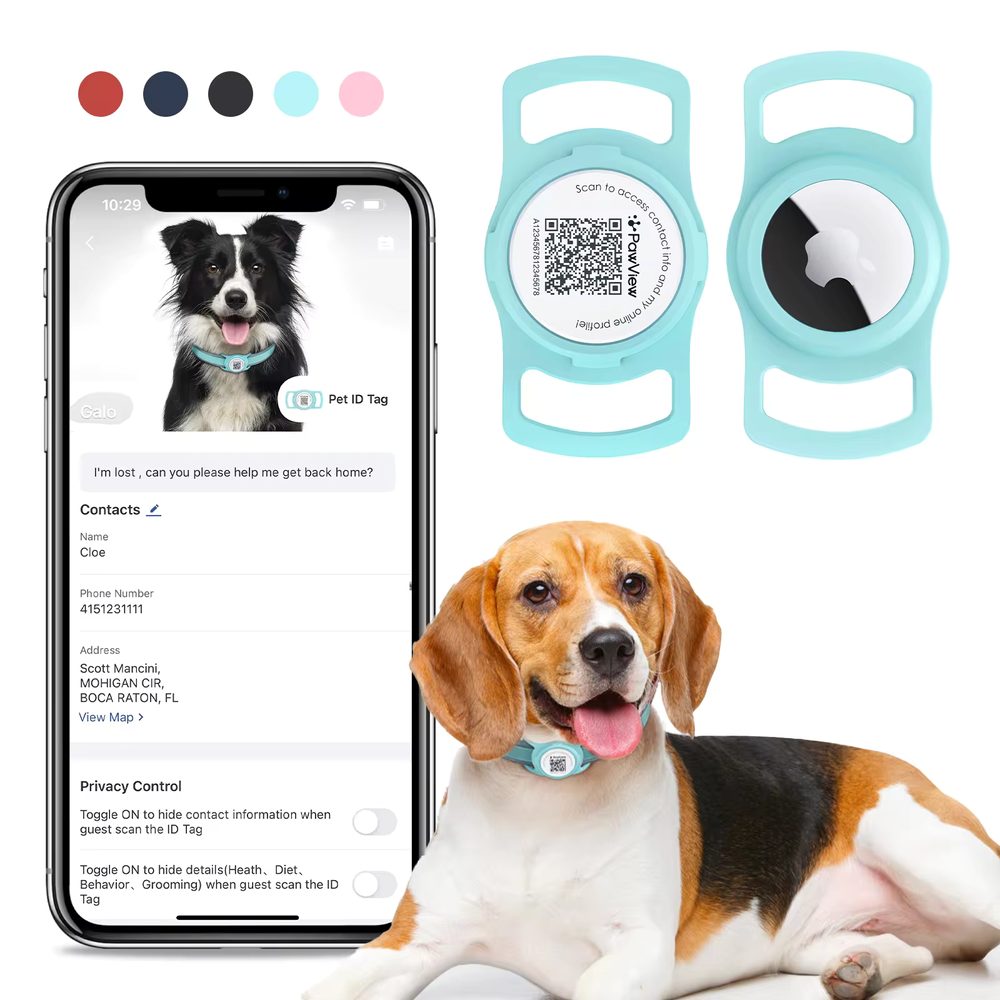 PawView chytrá známka pro psy s držákem na Airtag - tyrkysová