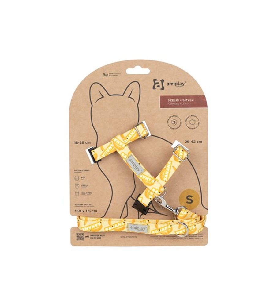 Amiplay Kšíry pro kočku s vodítkem BeHappyCat Banana - M