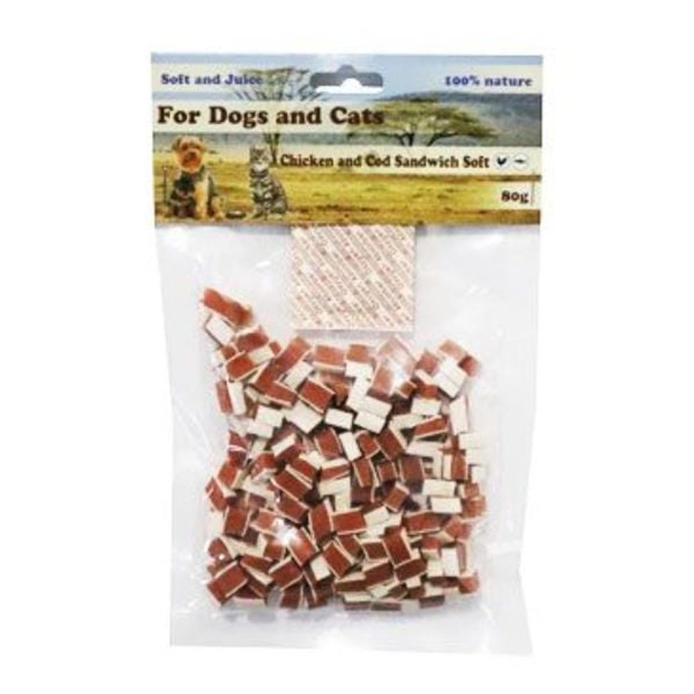 For Dogs and Cats Pochoutka Sandwich kuře s treskou mini 1cm/80g