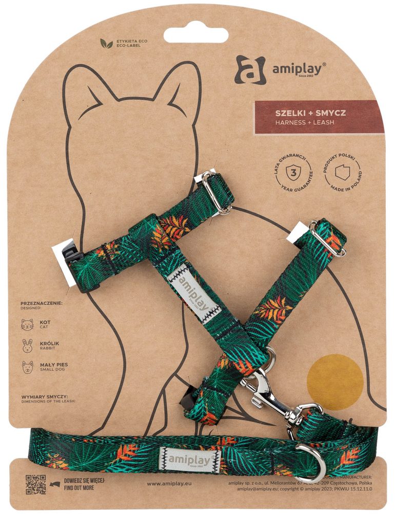 Amiplay Kšíry pro kočku s vodítkem BeHappyCat Jungle - M