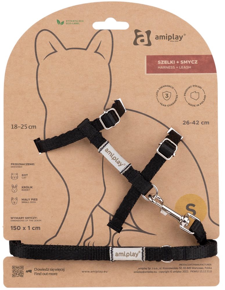Amiplay Kšíry pro kočku s vodítkem Samba Černé - M