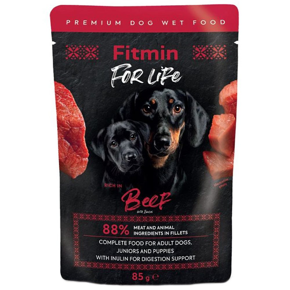 Fitmin Dog For Life kapsička Adult/Puppy Beef with inulin 85 g