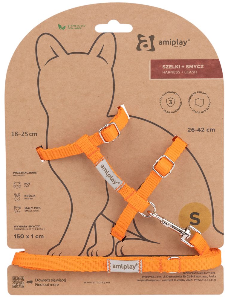 Amiplay Kšíry pro kočku s vodítkem Samba Oranžové - M