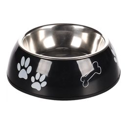 Stainless steel bowl black with paws Flamingo 2in1