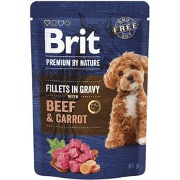 Brit Premium Dog – Pliculeț Fileturi în Sos cu Vită & Morcov, 85 g